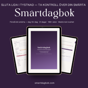 Smärtdagbok — komplett smärtjournal med NRS-skalor, kroppskartor, medicinspårning och daglig dagbok för kronisk smärta på svenska